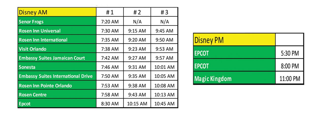 Disney World Theme Park Express Timetable